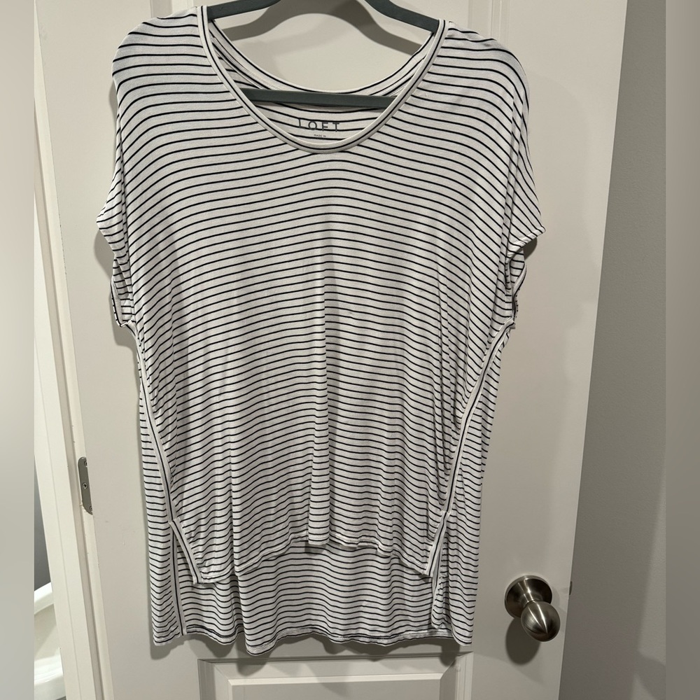 Loft Black & White Striped Hi-Low Tee